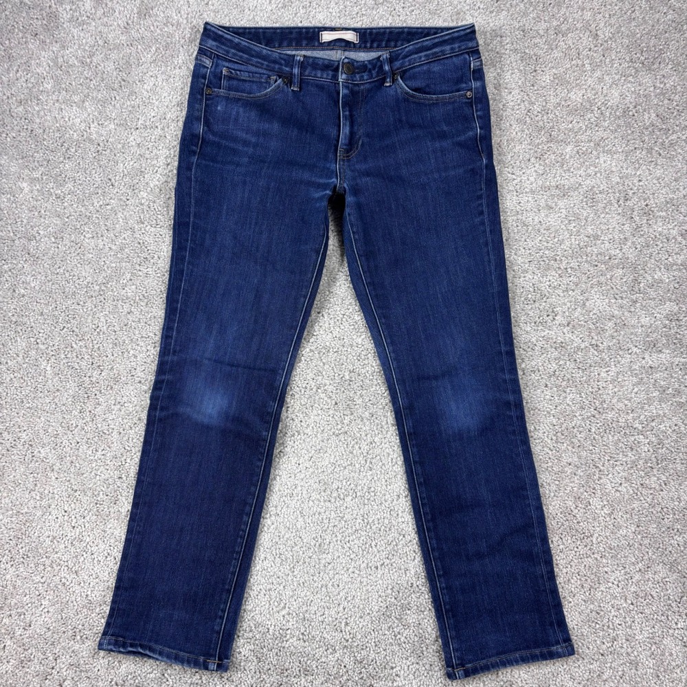 Uniqlo Heattech Skinny Straight Jeans Womens 27 Dark Wash Blue Mid Rise Kaihara